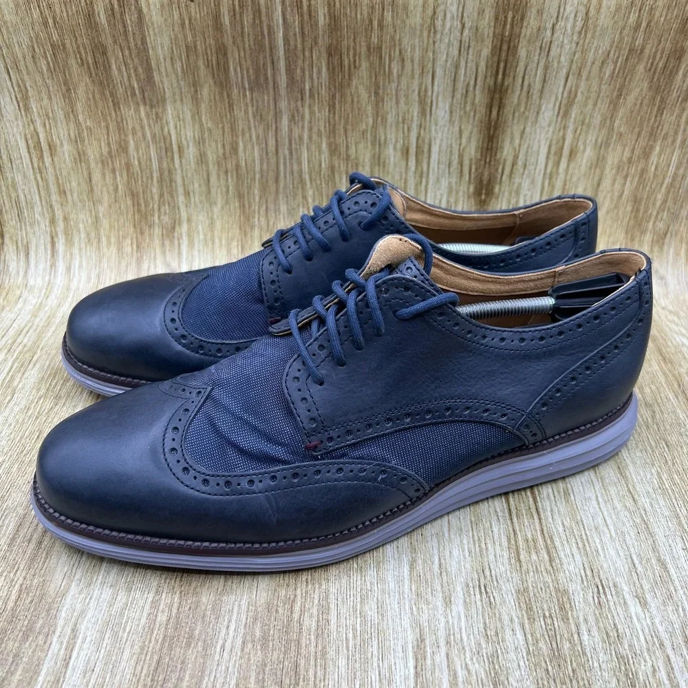 Cole Haan Original Grand Wingtip Oxford Mens 13 W Navy Blue Leather Shoes C23406